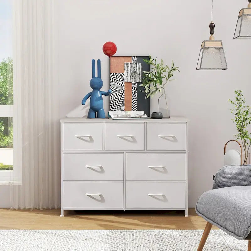 Freestanding 7-Drawer Chest of Drawers Chest Tower TV Stand with Wood Top for Closet Bedroom