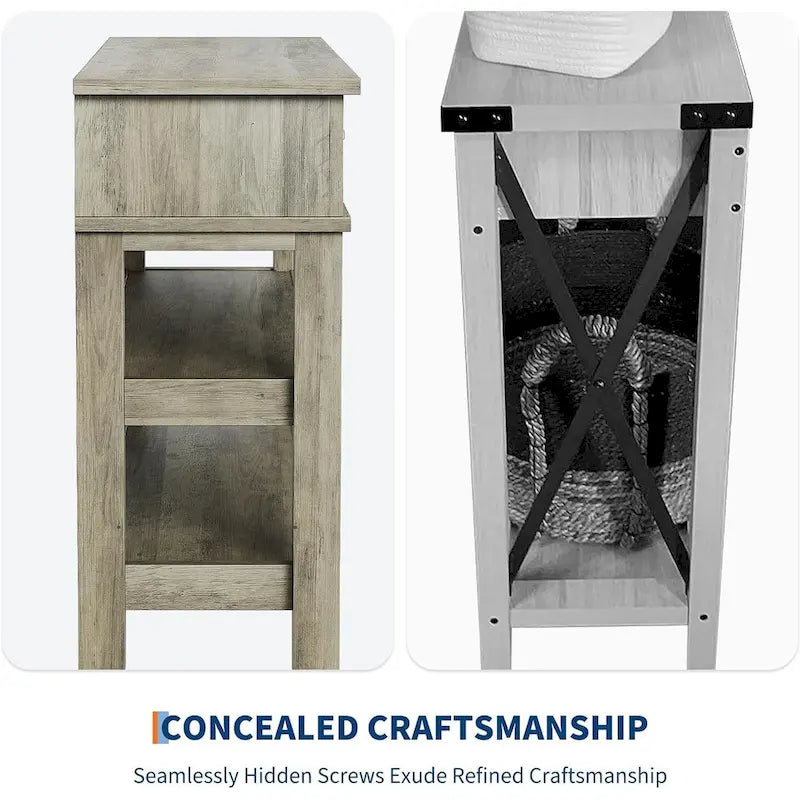 Farmhouse Console Table, Rustic Entryway Table with 2 Drawers and 2 Shelves, Wood Sofa Table Entryway Desk