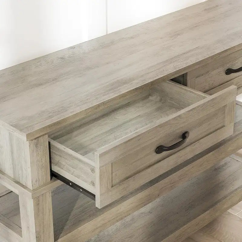 Farmhouse Console Table, Rustic Entryway Table with 2 Drawers and 2 Shelves, Wood Sofa Table Entryway Desk