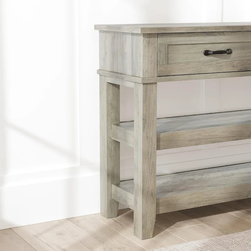 Farmhouse Console Table, Rustic Entryway Table with 2 Drawers and 2 Shelves, Wood Sofa Table Entryway Desk