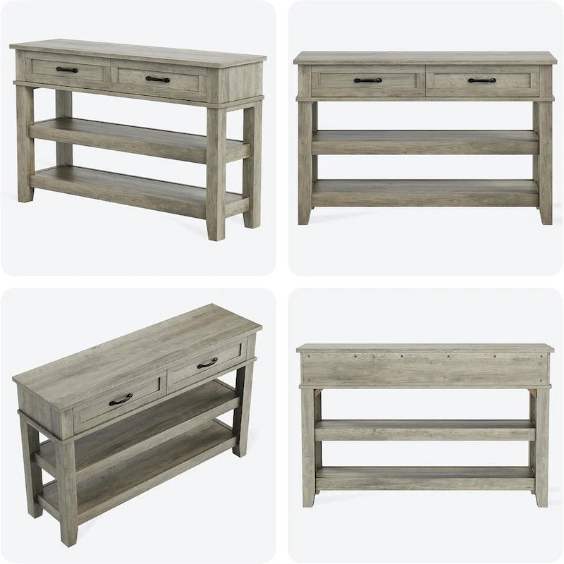 Farmhouse Console Table, Rustic Entryway Table with 2 Drawers and 2 Shelves, Wood Sofa Table Entryway Desk