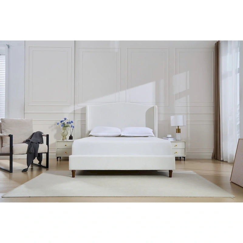 Hannah Upholstered Wingback Bed Size King / Tall 54  Headboard Upholstered King Bed / Premium Cream White Chenille