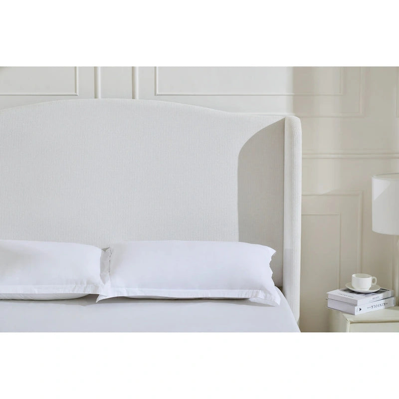 Hannah Upholstered Wingback Bed Size King / Tall 54  Headboard Upholstered King Bed / Premium Cream White Chenille