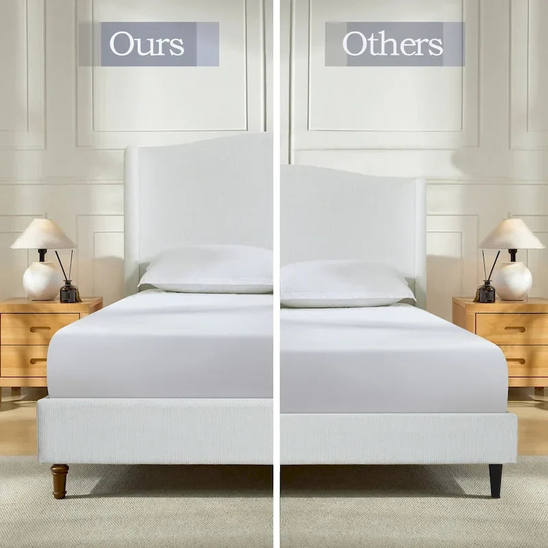 Hannah Upholstered Wingback Bed Size King / Tall 54  Headboard Upholstered King Bed / Premium Cream White Chenille