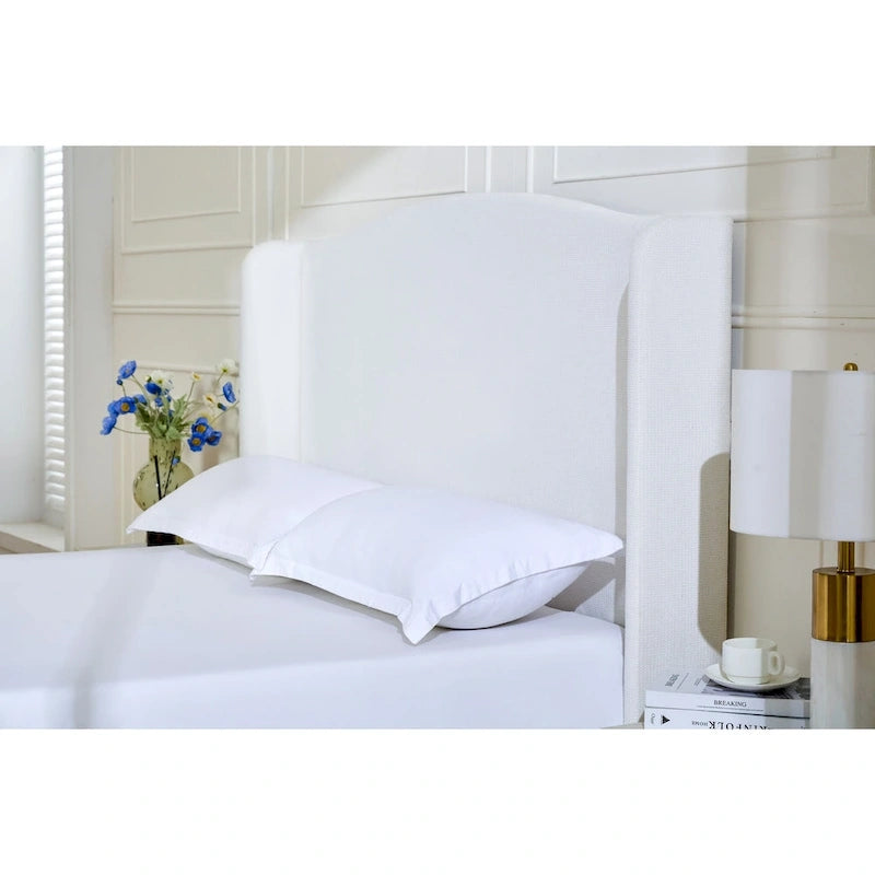 Hannah Upholstered Wingback Bed Size King / Tall 54  Headboard Upholstered King Bed / Premium Cream White Chenille