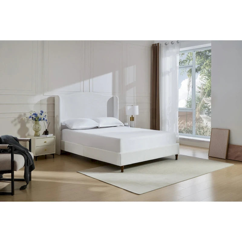 Hannah Upholstered Wingback Bed Size King / Tall 54  Headboard Upholstered King Bed / Premium Cream White Chenille