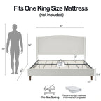 Hannah Upholstered Wingback Bed Size King / Tall 54  Headboard Upholstered King Bed / Premium Cream White Chenille