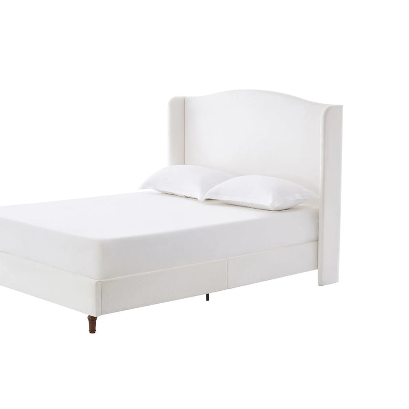 Hannah Upholstered Wingback Bed Size King / Tall 54  Headboard Upholstered King Bed / Premium Cream White Chenille