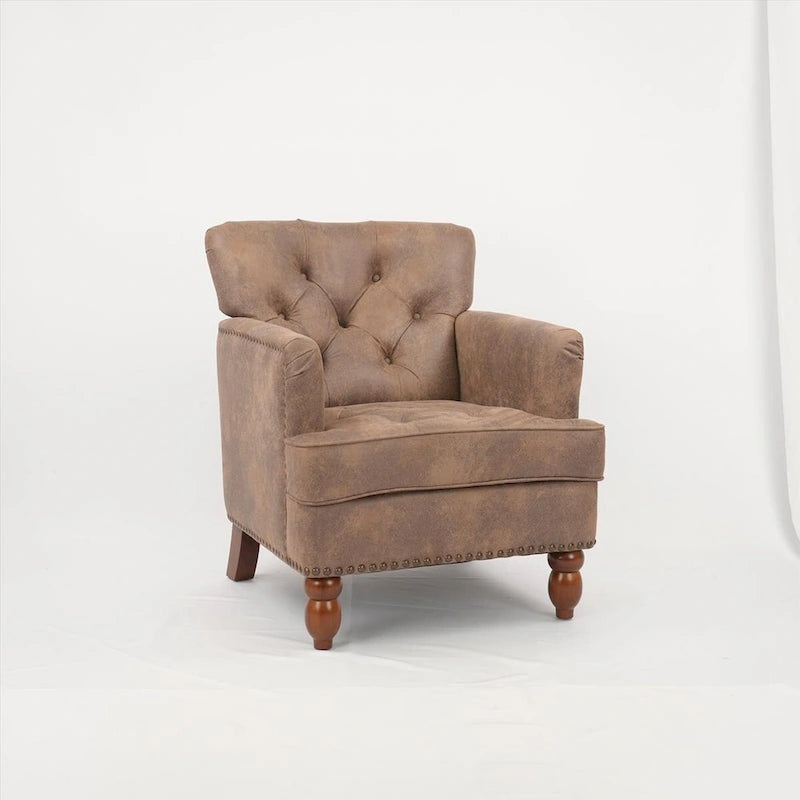 Suede Fabric Club Chair With Wood Legs