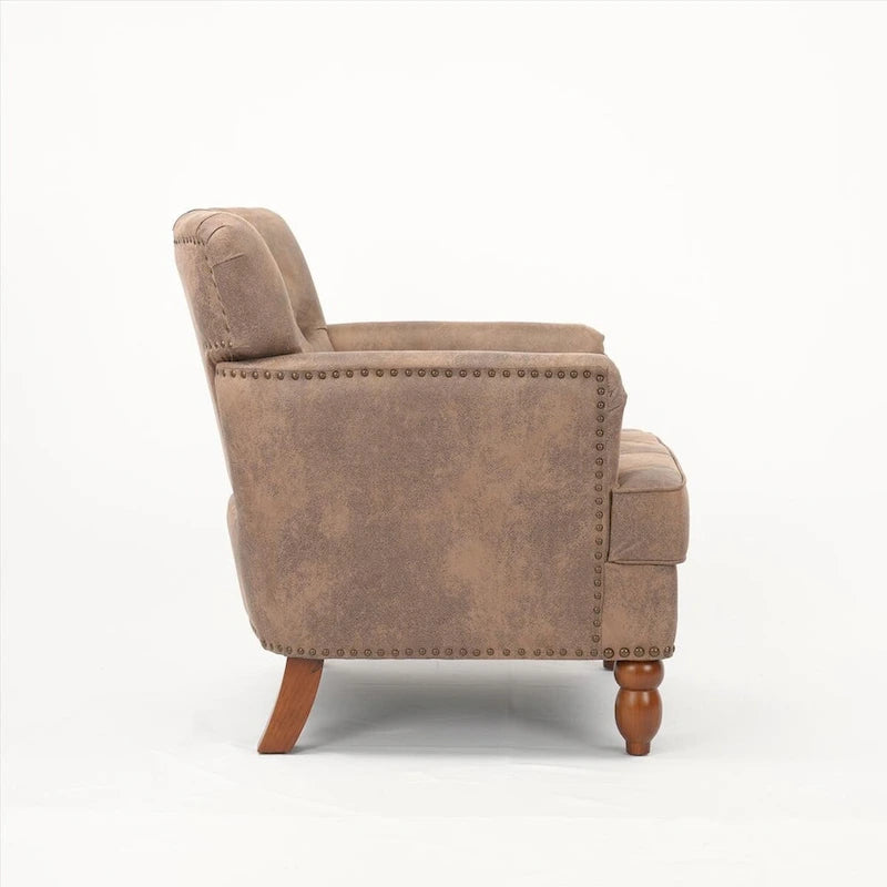 Suede Fabric Club Chair With Wood Legs