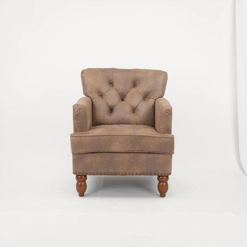 Suede Fabric Club Chair With Wood Legs