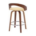 Faux Leather Swivel Counter Height Bar Chair with Wood Frame and Footrest