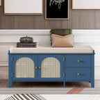 Retro Shoe Storage Bench with Drawers and Cushion for Entryway or Living Room Organization