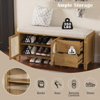 Retro Shoe Storage Bench with Drawers and Cushion for Entryway or Living Room Organization