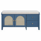 Retro Shoe Storage Bench with Drawers and Cushion for Entryway or Living Room Organization