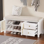 Retro Shoe Storage Bench with Drawers and Cushion for Entryway or Living Room Organization