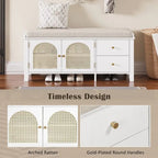 Retro Shoe Storage Bench with Drawers and Cushion for Entryway or Living Room Organization