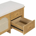 Retro Shoe Storage Bench with Drawers and Cushion for Entryway or Living Room Organization