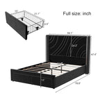 Velvet Upholstered Platform Bed with Smart Ambient Strip Lights Wingback Headboard, and Endbed Pull-out Storage Drawers