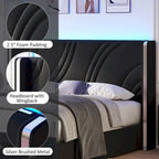 Velvet Upholstered Platform Bed with Smart Ambient Strip Lights Wingback Headboard, and Endbed Pull-out Storage Drawers