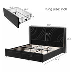 Velvet Upholstered Platform Bed with Smart Ambient Strip Lights Wingback Headboard, and Endbed Pull-out Storage Drawers