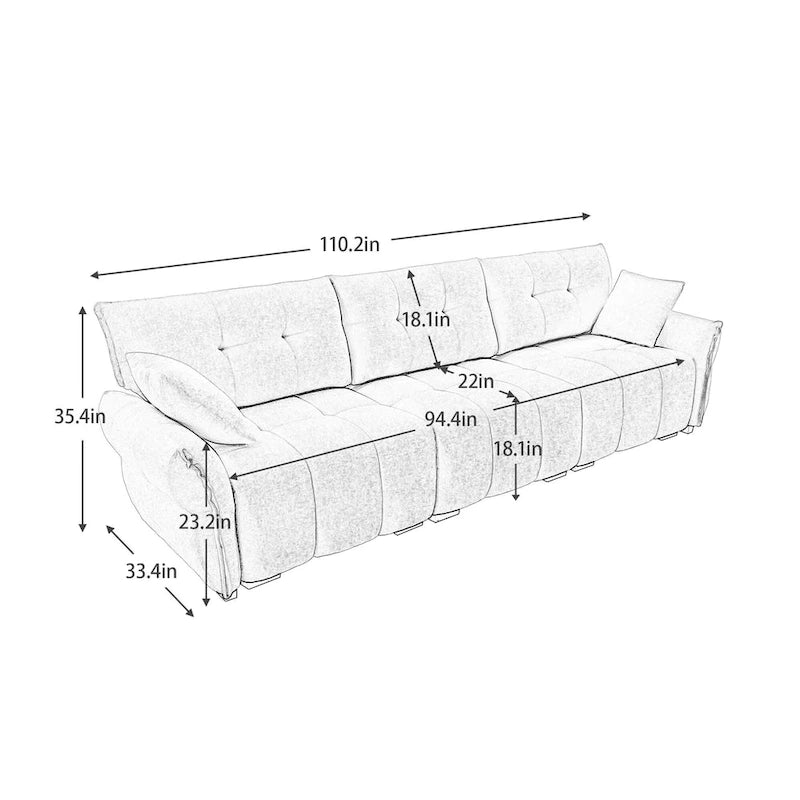 Modern 3-Seater Tufted Sofa Couch with Pillows