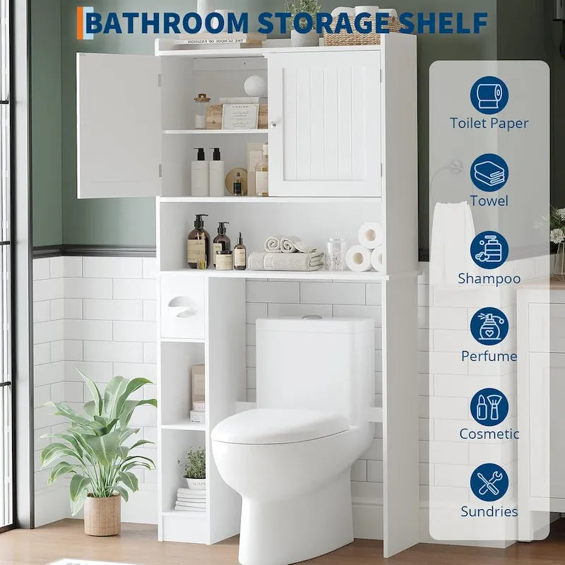 Over The Toilet Storage Cabinet With Barn Door, White Above Toilet Storage Cabinet