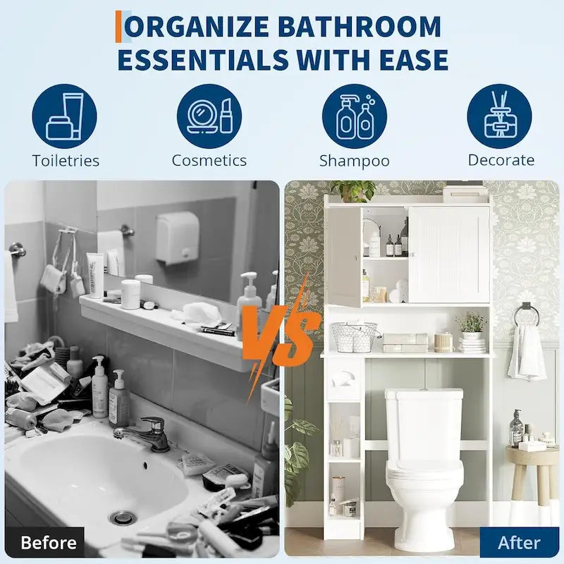 Over The Toilet Storage Cabinet With Barn Door, White Above Toilet Storage Cabinet