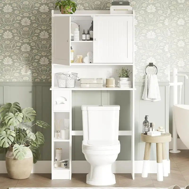 Over The Toilet Storage Cabinet With Barn Door, White Above Toilet Storage Cabinet