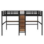 Twin Over Twin Metal Loft Bed with Double Desk and Wardrobe and Shelves with Electrical Outlet for Space Saving