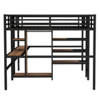 Twin Over Twin Metal Loft Bed with Double Desk and Wardrobe and Shelves with Electrical Outlet for Space Saving
