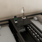 Twin Over Twin Metal Loft Bed with Double Desk and Wardrobe and Shelves with Electrical Outlet for Space Saving