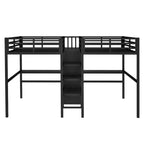 Twin Over Twin Metal Loft Bed with Double Desk and Wardrobe and Shelves with Electrical Outlet for Space Saving