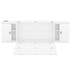 White Queen Size Murphy Bed with Shelves, Cabinets, USB Ports