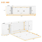 White Queen Size Murphy Bed with Shelves, Cabinets, USB Ports