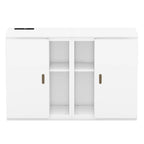 White Queen Size Murphy Bed with Shelves, Cabinets, USB Ports
