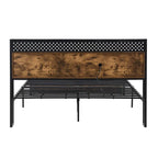 Black Brown King Size Metal Platform Bed with Wooden Headboard, Drawers, and LEDs
