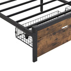 Black Brown King Size Metal Platform Bed with Wooden Headboard, Drawers, and LEDs