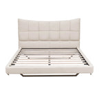 Beige Queen Size Upholstered Platform Bed with LED Lights and U-Shaped Headboard