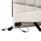 Beige Queen Size Upholstered Platform Bed with LED Lights and U-Shaped Headboard