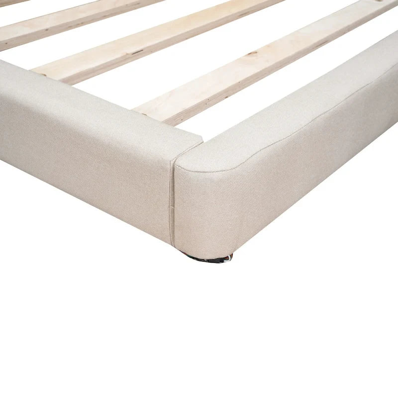 Beige Queen Size Upholstered Platform Bed with LED Lights and U-Shaped Headboard