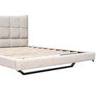 Beige Queen Size Upholstered Platform Bed with LED Lights and U-Shaped Headboard