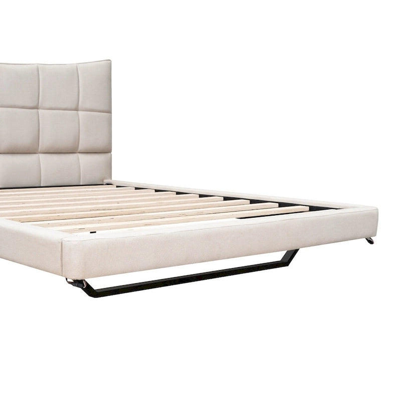 Beige Queen Size Upholstered Platform Bed with LED Lights and U-Shaped Headboard