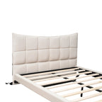Beige Queen Size Upholstered Platform Bed with LED Lights and U-Shaped Headboard