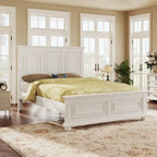 White King Size Traditional Style Pinewood Platform Bed with Wooden Slats Support for Bedroom