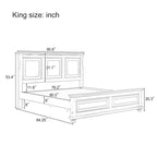 White King Size Traditional Style Pinewood Platform Bed with Wooden Slats Support for Bedroom