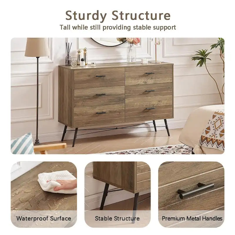 Rustic Style 47.24  Dresser TV Stand with 6 Deep Storage Drawers for Living Room