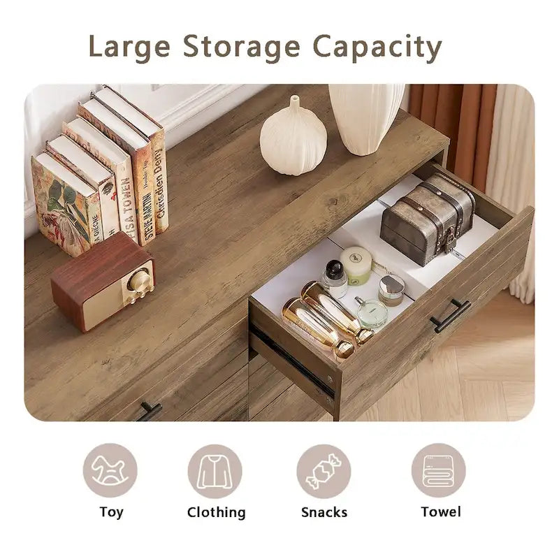 Rustic Style 47.24  Dresser TV Stand with 6 Deep Storage Drawers for Living Room