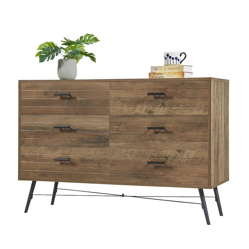 Rustic Style 47.24  Dresser TV Stand with 6 Deep Storage Drawers for Living Room