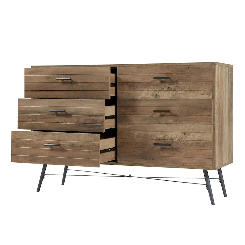 Rustic Style 47.24  Dresser TV Stand with 6 Deep Storage Drawers for Living Room